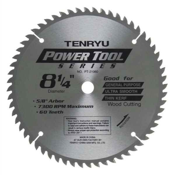 Tenryu 8-1/4in Wood Blade 60T 5/8inKo Arbor, 0.079 Kerf, 7300 Rpm PT-21060 - main